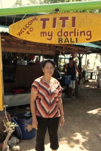 Tities Warung from the beach path (And Titi herself!)- courtesy of my dad